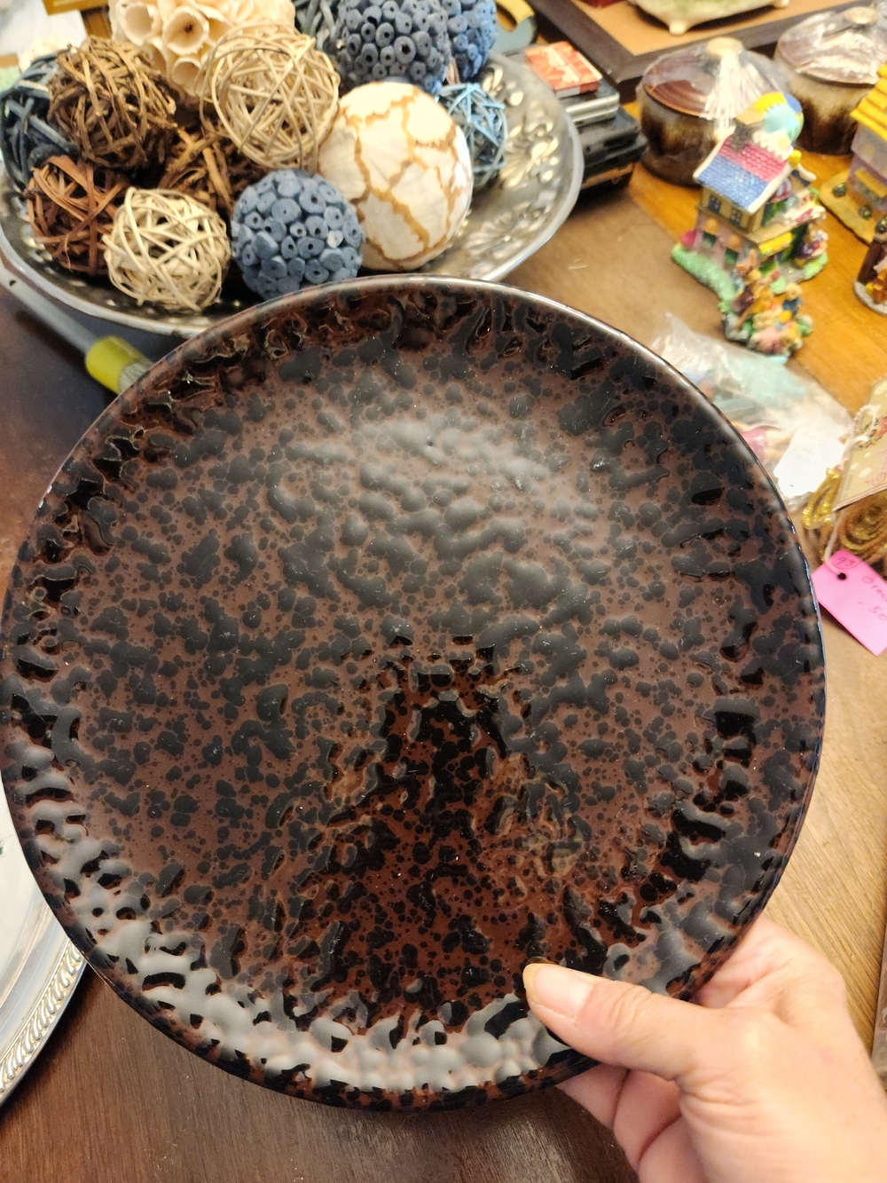 Source Unknown Brown and Black Speckled Ceramic Plate